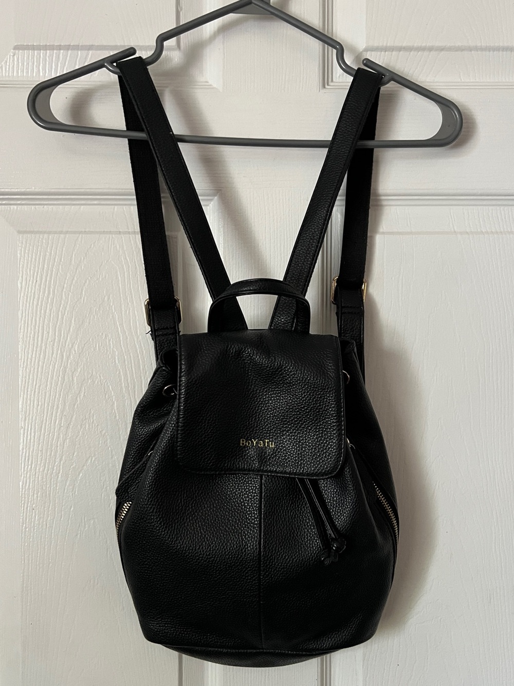 BoYaTu black mini backpack purse shoulder bag faux leather pleather small